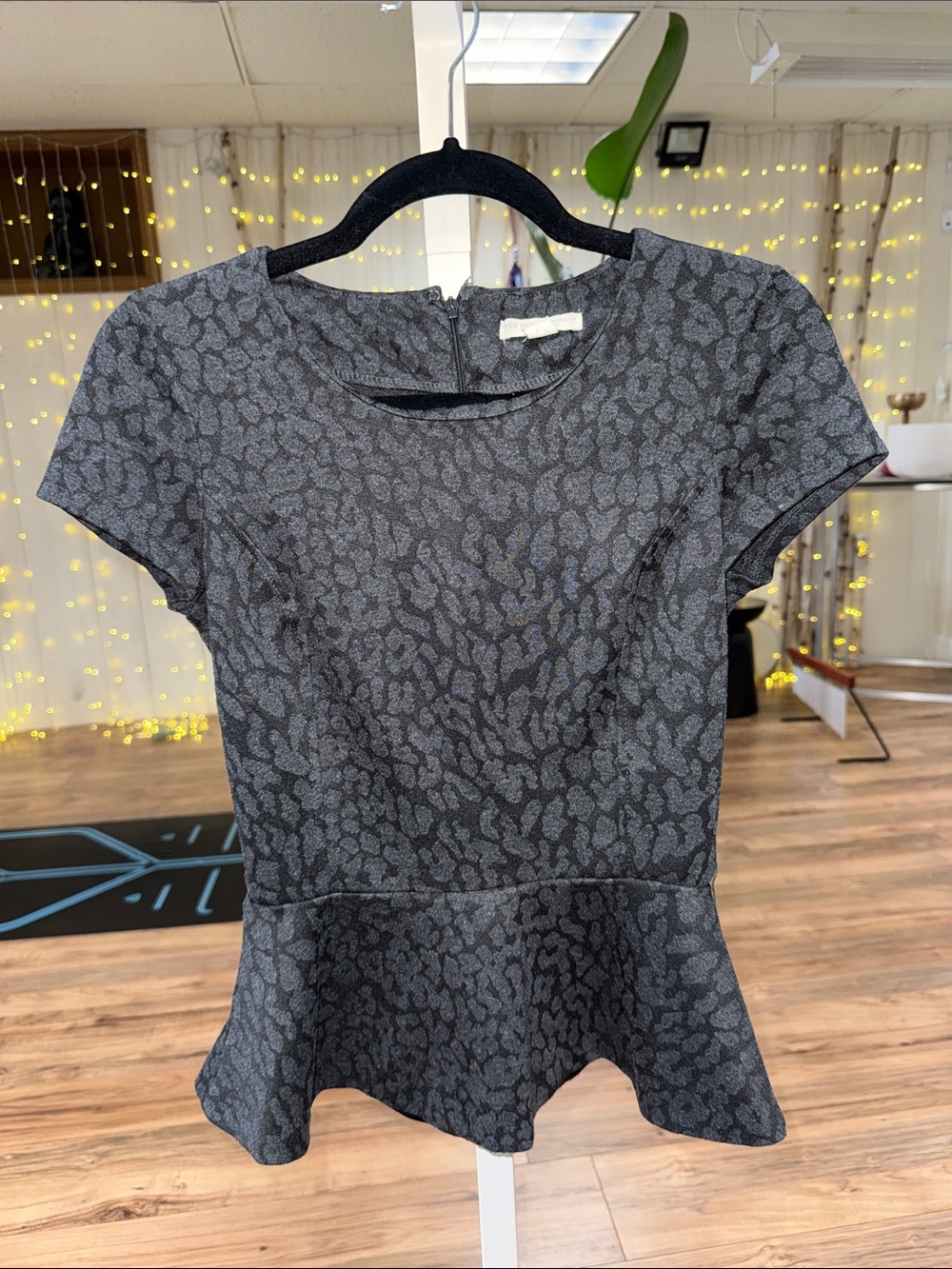 New York & Company Black Textured Peplum Top